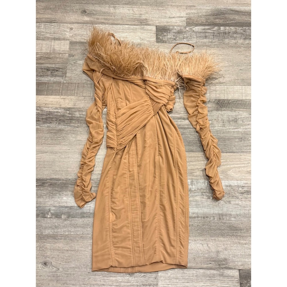 House of CB London Pink NAIRA 
Blush Mesh Corset Feather Dress - Small - Picture 5 of 8